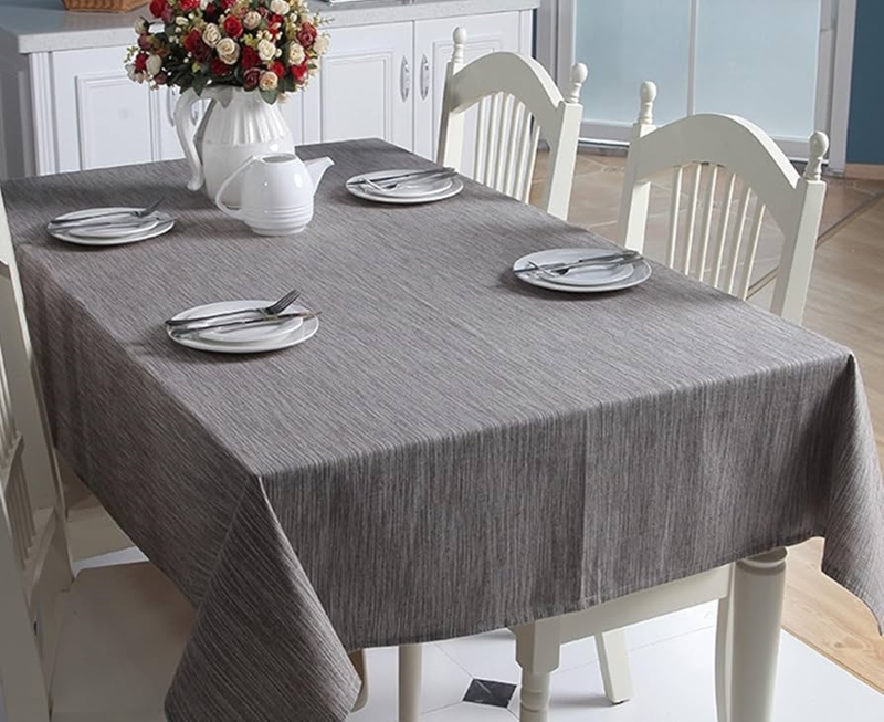 Tablecloth Gray Heathered Texture Linen Look Modern Farmhouse Setting