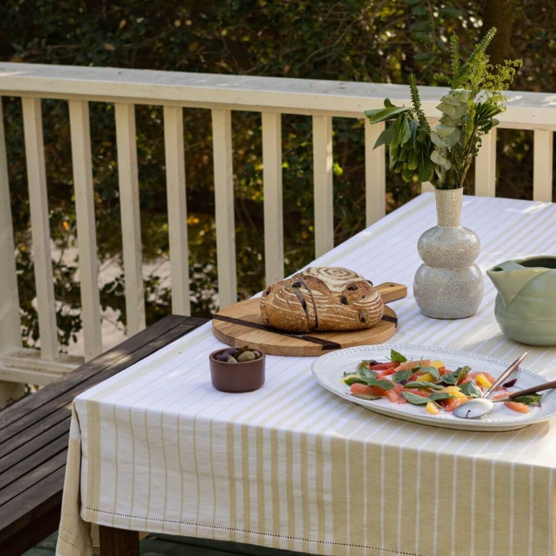 Tablecloth Handwoven Look Striped Cotton, Striped Cotton Tablecloth