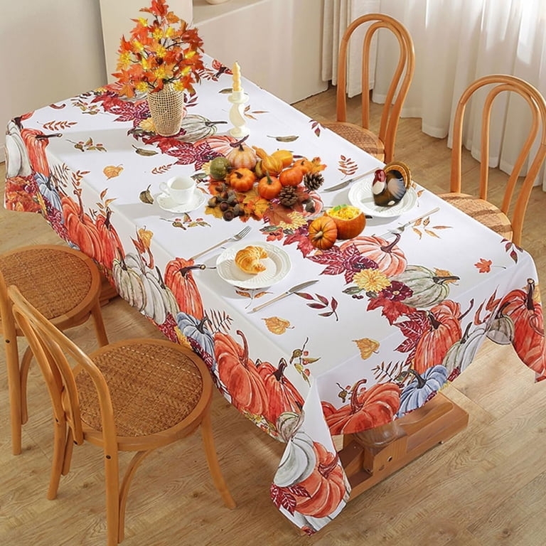 Tablecloth Harvest Pumpkin Print Maple Leaf Festive Thanksgiving