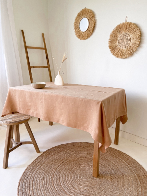 Tablecloth Hemstitch Linen Wabi Sabi Natural Fiber Jute Rug Decor
