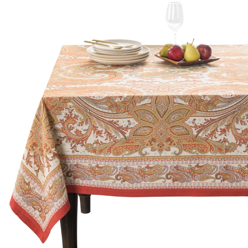 Tablecloth Intricate Paisley Motif Red Border Traditional Dining Setting