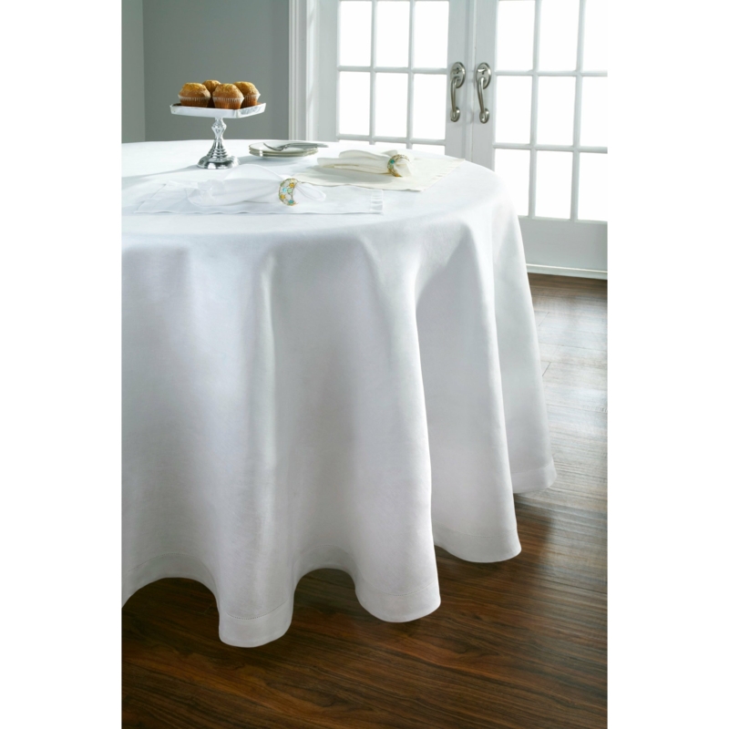 Tablecloth Ivory Floor-Length Linen-Like Hemstitched Border Classic Decor