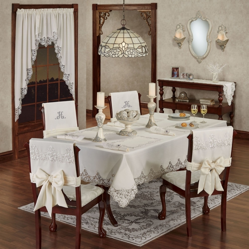 Tablecloth Ivory Scalloped Lace Trim Traditional Victorian Inspired