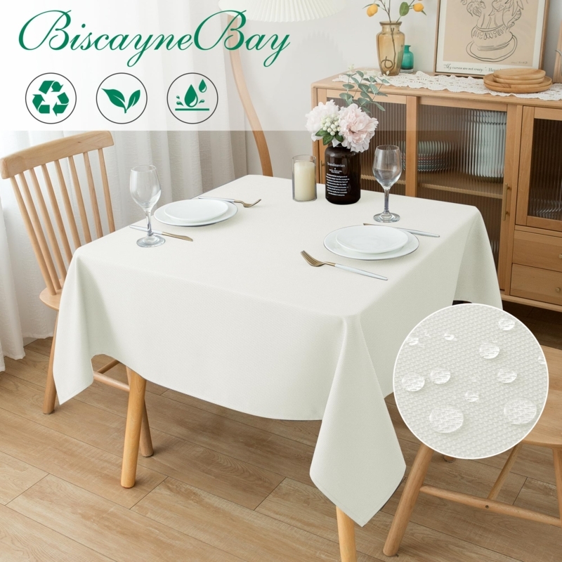 Tablecloth Ivory Textured Water Resistant Beading Scandinavian Linens