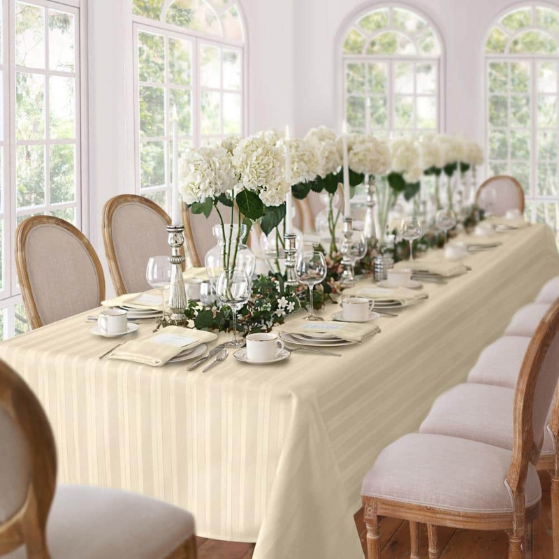 Tablecloth Ivory Tone-on-Tone Stripe Floor Length Damask