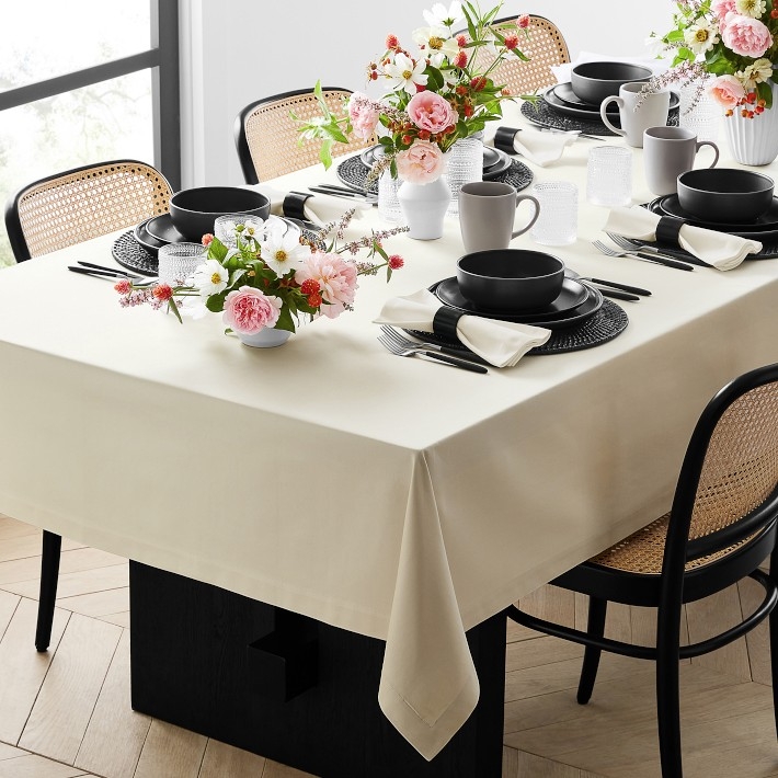 Tablecloth Ivory Wide Hem Matte Fabric Modern Bistro Dining Inspiration