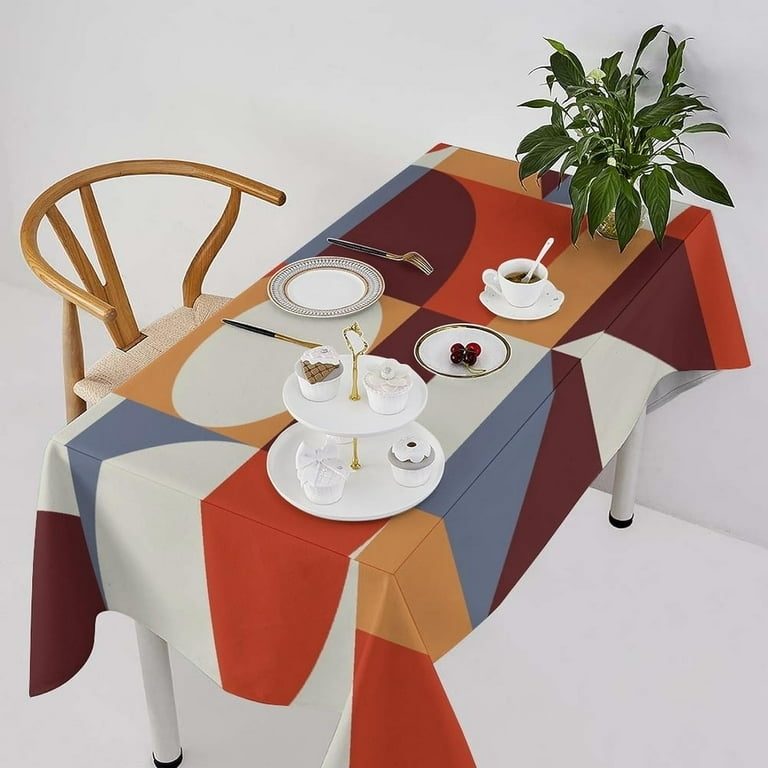 Tablecloth Large Scale Abstract Geometric Print Warm Earthy Tones Nordic Style