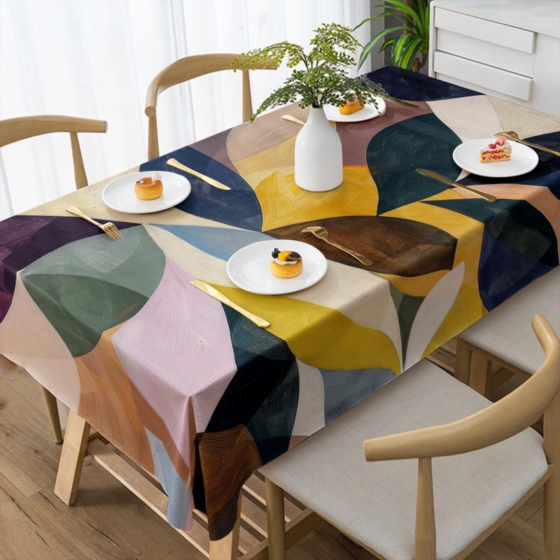 Tablecloth Large Scale Abstract Pattern Multi Tone Palette Mid Century