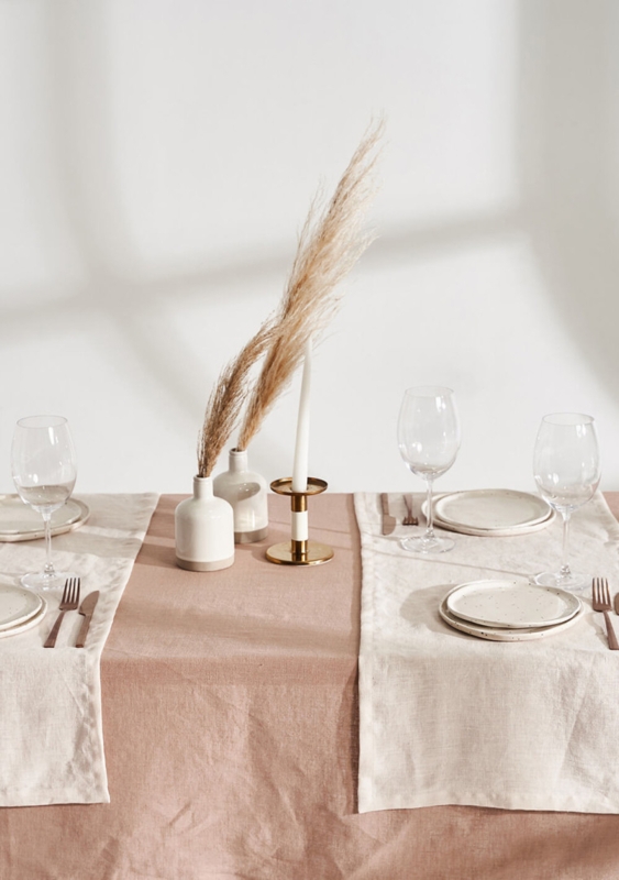 Tablecloth Layered Muted Rose Cream Linen Boho Chic Dining