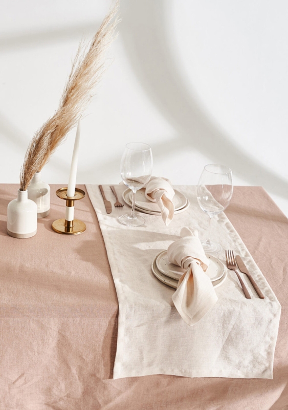 Tablecloth Layered Tonal Linens Muted Pink Organic Modern