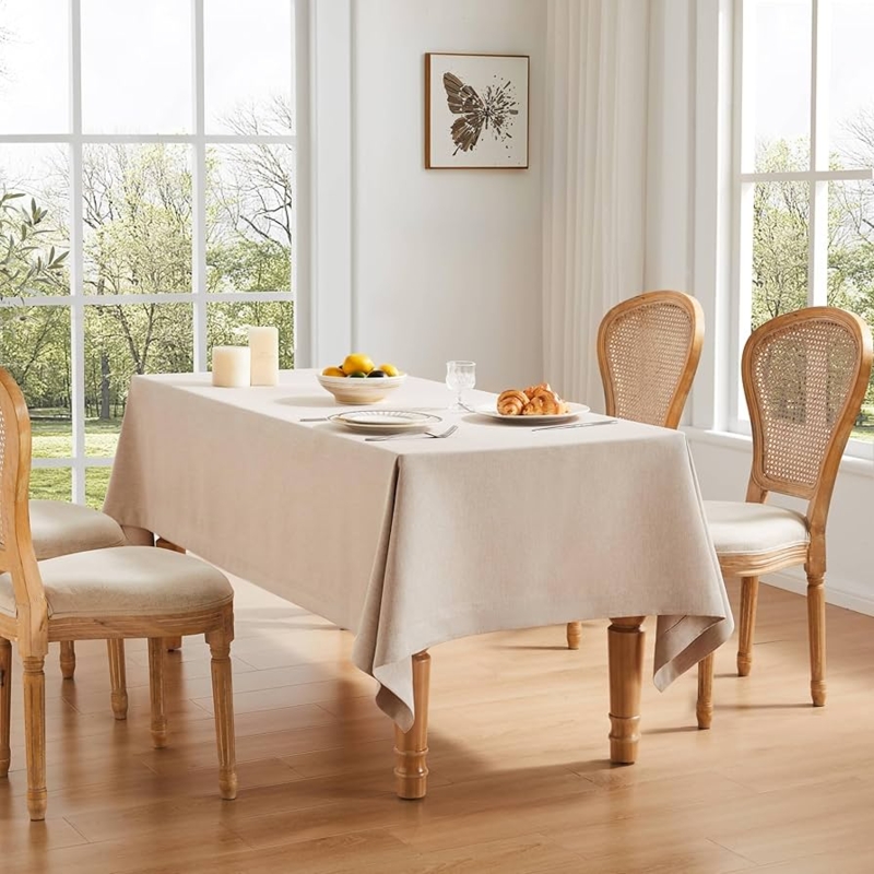 Tablecloth Linen Textured Light Tan Farmhouse Dining Decor