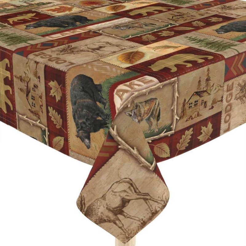 Tablecloth Lodge Style Pattern Woodland Animal Motifs Earthy Palette