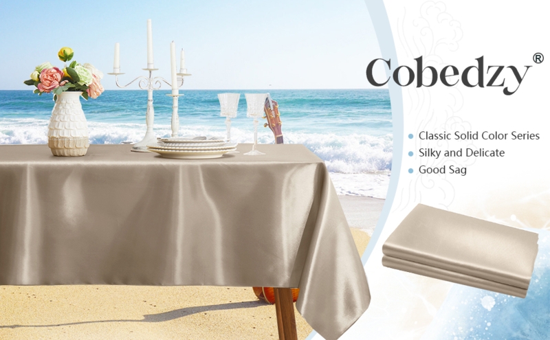 Tablecloth Lustrous Taupe Satin Deep Drape Coastal Glam Decor