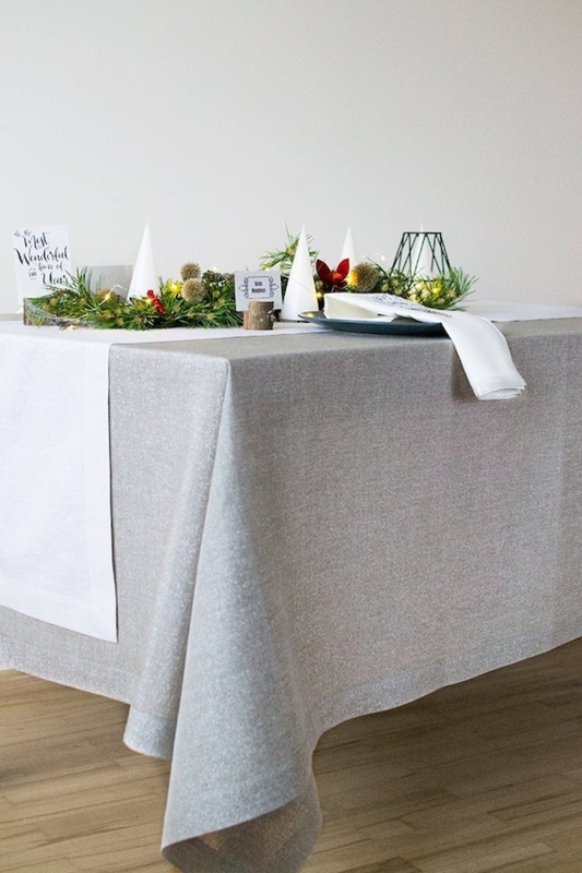 Tablecloth Metallic Silver Tone Linen Look Floor Length Holiday Decor
