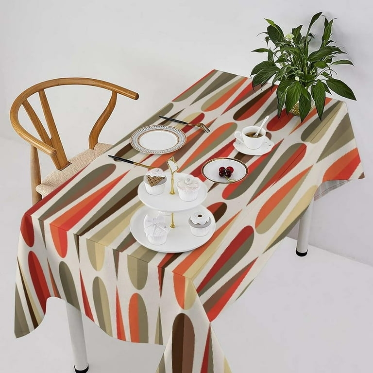 Tablecloth Mid Century Drop Pattern Warm Earthy Tones Retro Geometric