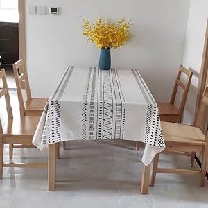 Tablecloth, Monochrome Geometric Stripes, Modern Farmhouse Linen Look