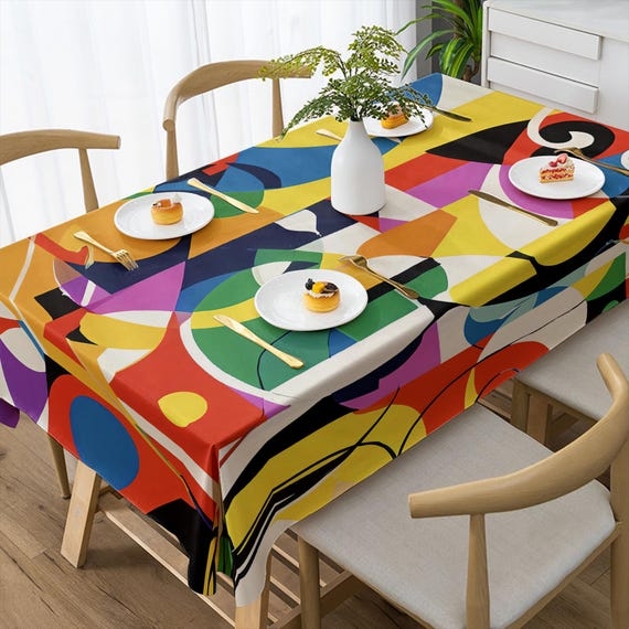 Tablecloth Multicolor Abstract Pattern Bold Geometric Shapes Vibrant Modern
