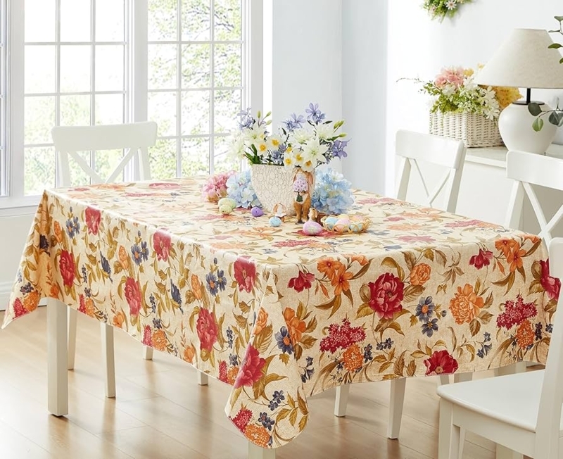 Tablecloth Multicolor Floral Print Wipe Clean Surface Traditional Dining