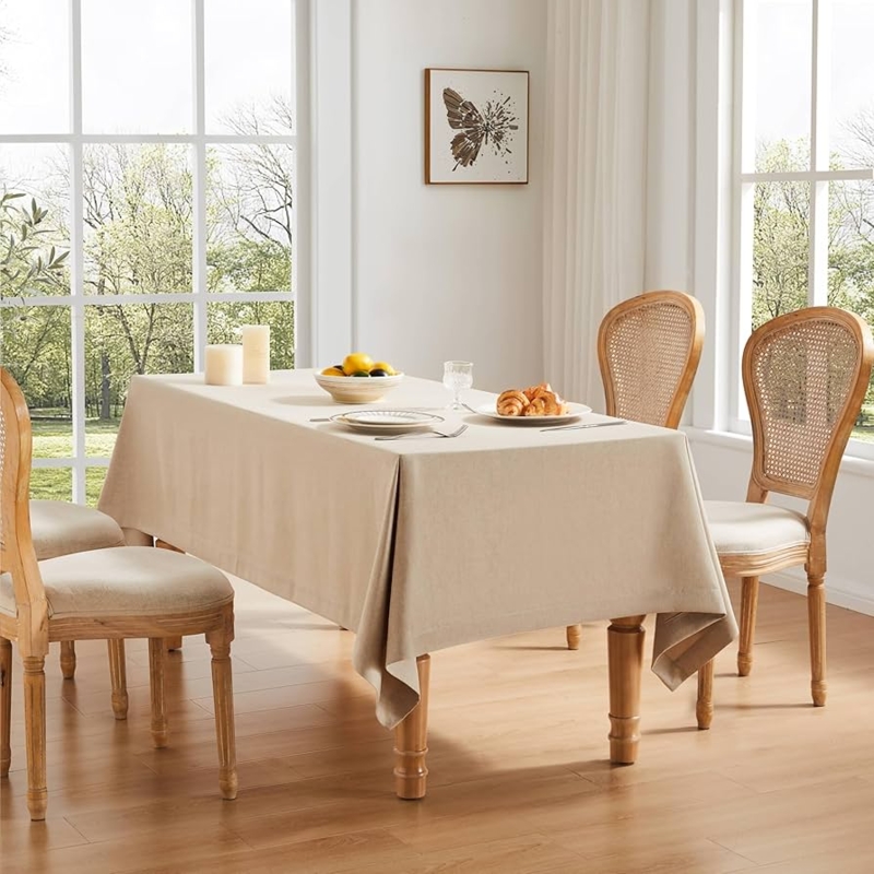 Tablecloth Natural Beige Tone Linen Look Heavy Drape Farmhouse