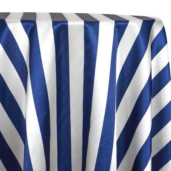 Tablecloth Navy Blue White Satin Stripe Sheen Nautical Dining Decor