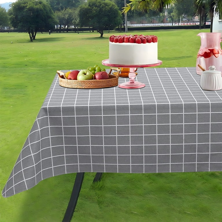 Tablecloth Outdoor Utility Grid Pattern Gray Wipeable Surface