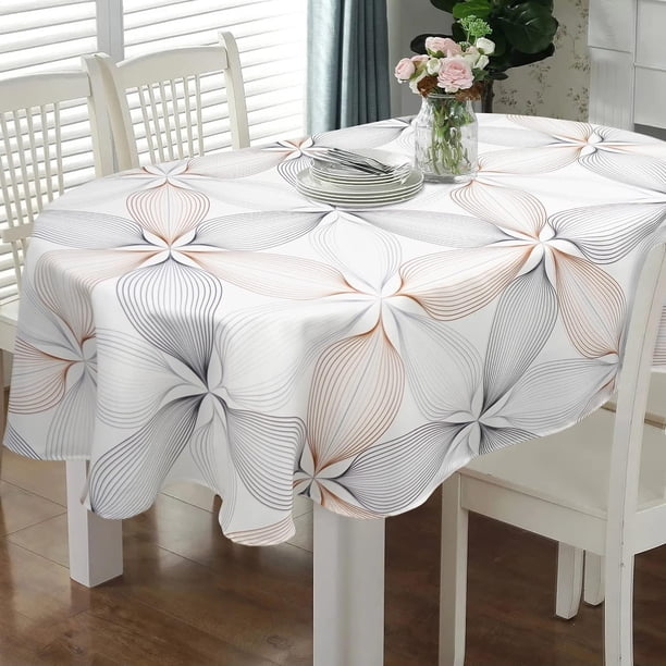 Tablecloth Oval Shape Sweeping Lines Modern Geometric White Grey