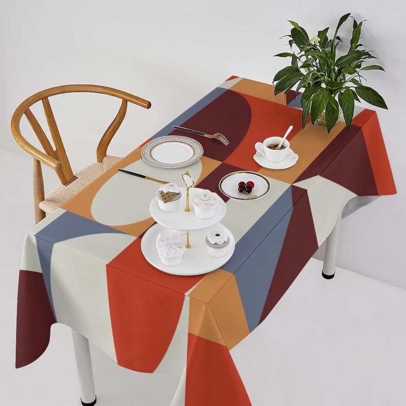 Tablecloth Oversized Geometric Shapes Mid Century Modern Burnt Orange Blue