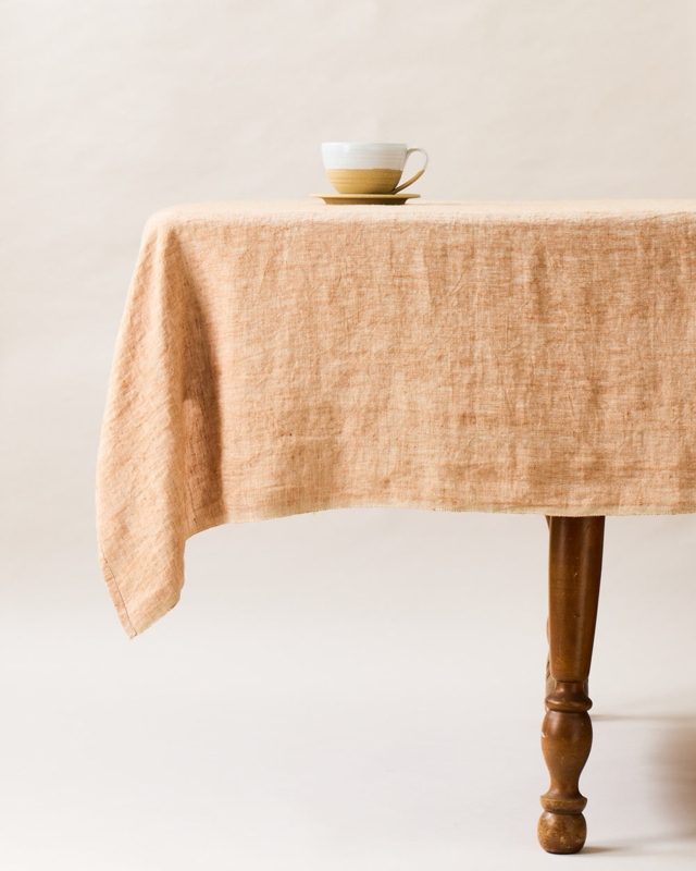 Tablecloth Peach Hue Slubbed Linen Look Woven Texture Rustic