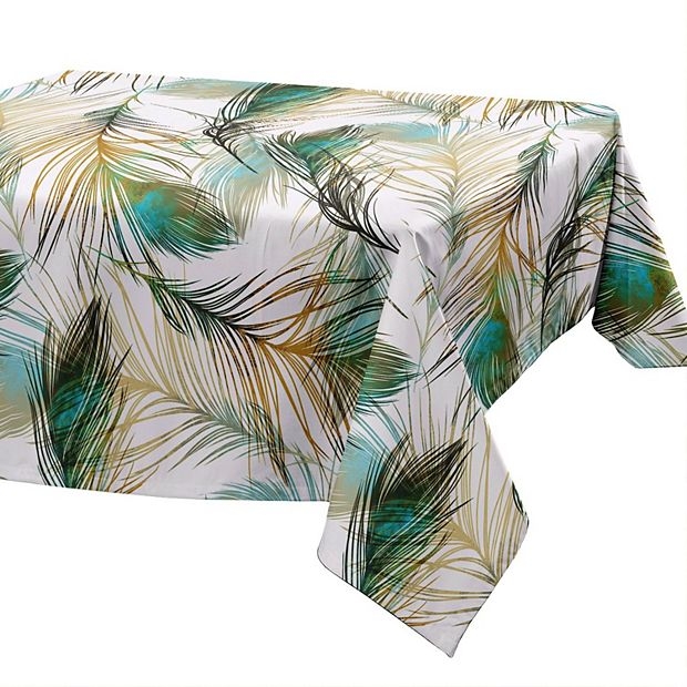 Tablecloth Peacock Feather Pattern Teal And Gold Vibrant Botanical Print