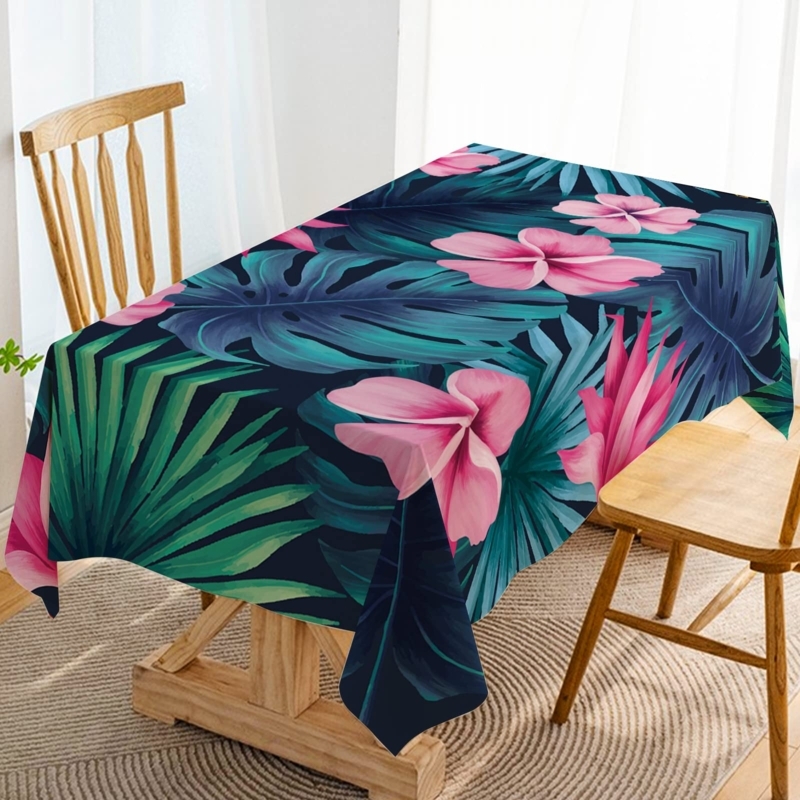 Tablecloth Rectangular Vibrant Teal Pink Floral Maximalist Tropical