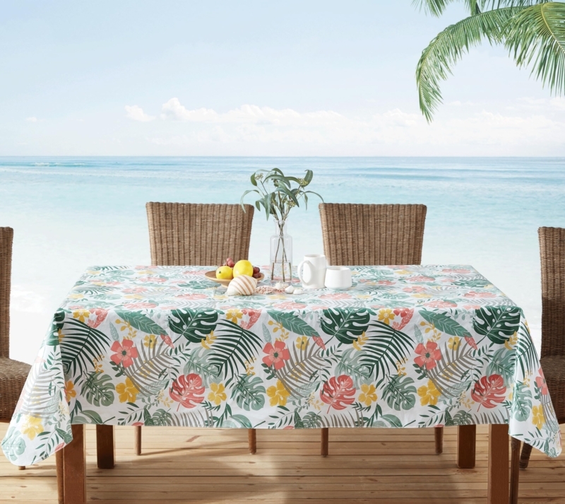 Tablecloth Rectangular Vinyl Tropical Floral Waterproof Outdoor Patio