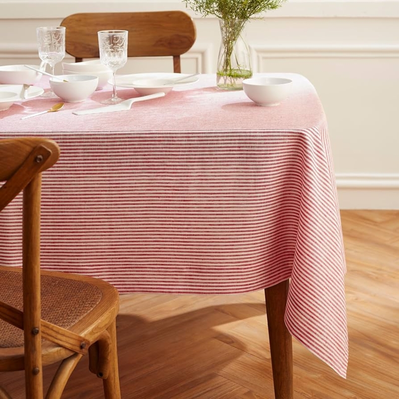 Tablecloth Red White Narrow Stripes Linen Like Modern Farmhouse