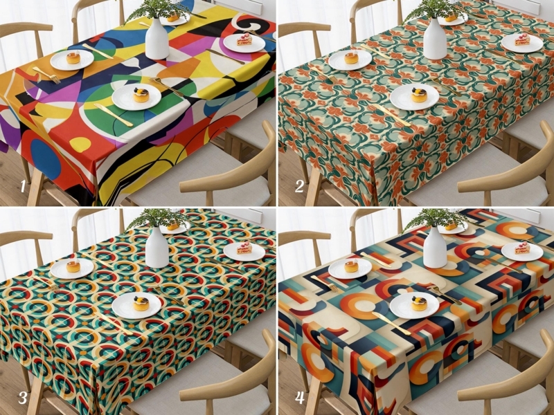 Tablecloth Retro Aesthetic Vibrant Color Blocking Geometric Pattern