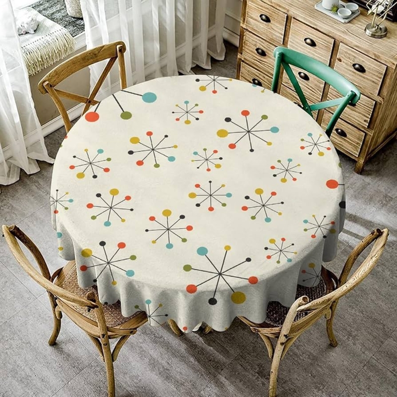 Tablecloth Retro Color Palette Atomic Starburst Round Cream Mid Century