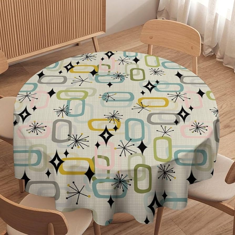 Tablecloth Retro Geometric Shapes Atomic Starburst Round Mid Century
