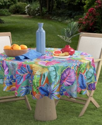 Tablecloth Round Multicolor Botanical Print Garden Patio Dining Decor