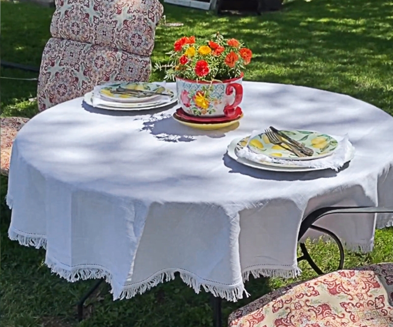 Tablecloth Round Shape Fringe Hem Cottagecore Fresh