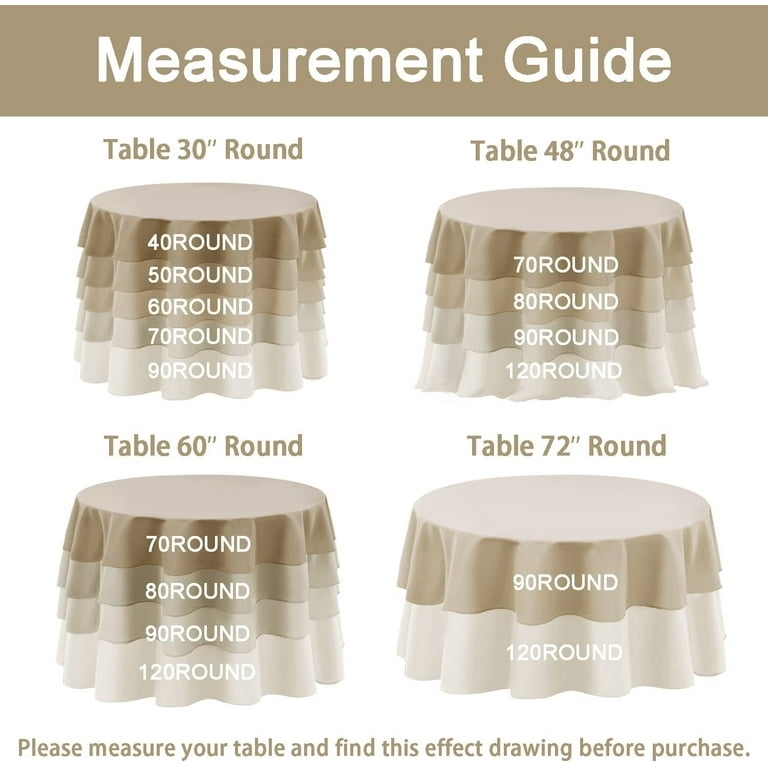 Tablecloth Round Sizing Guide Measurement Drop Chart Beige