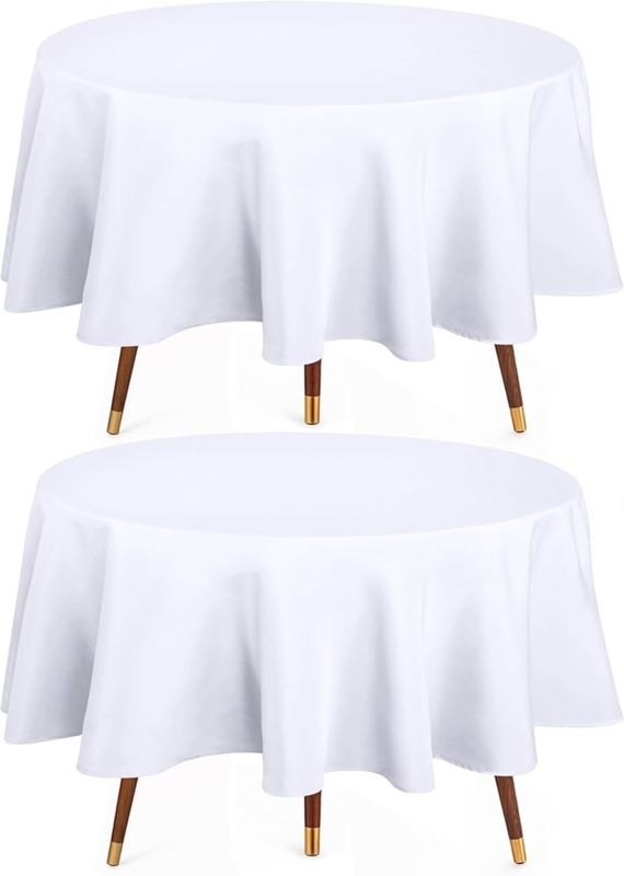 Tablecloth Round White Draped Edges Gold Tipped Feet Classic Minimalist