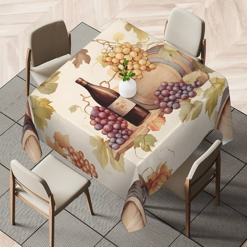 Tablecloth Rustic Grape Wine Print Square For Harvest Kitchen Theme