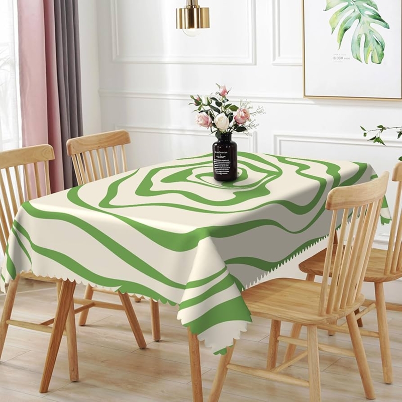 Tablecloth Sage Green Abstract Wavy Swirl Pattern Minimalist Scalloped