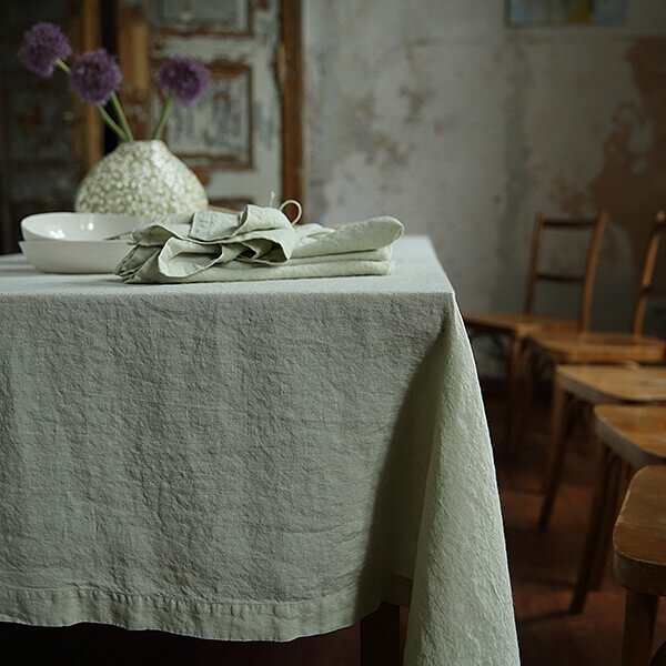 Tablecloth Sage Green Linen-Like Slubby Texture Rustic Farmhouse Linens