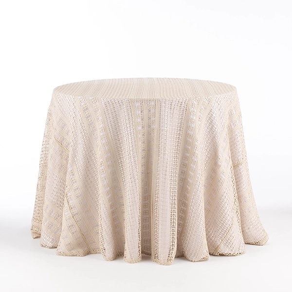 Tablecloth, Sand Geometric Lace Pattern, Floor Length Round Linens