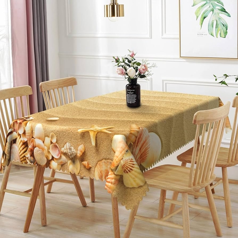Tablecloth Scalloped Edge Photographic Sand Motif, Beach Theme Cover