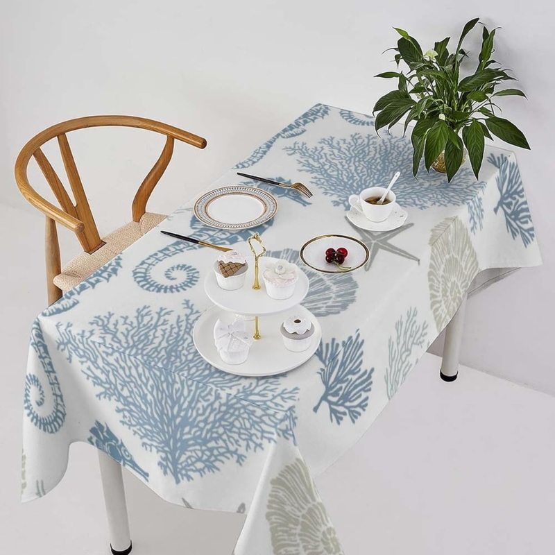 Tablecloth Seahorse Design Coral Motif Woven, Nautical Print Styling