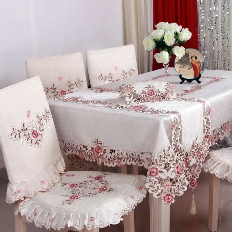 Tablecloth Set Matching Chair Covers, Elegant Embroidered Set