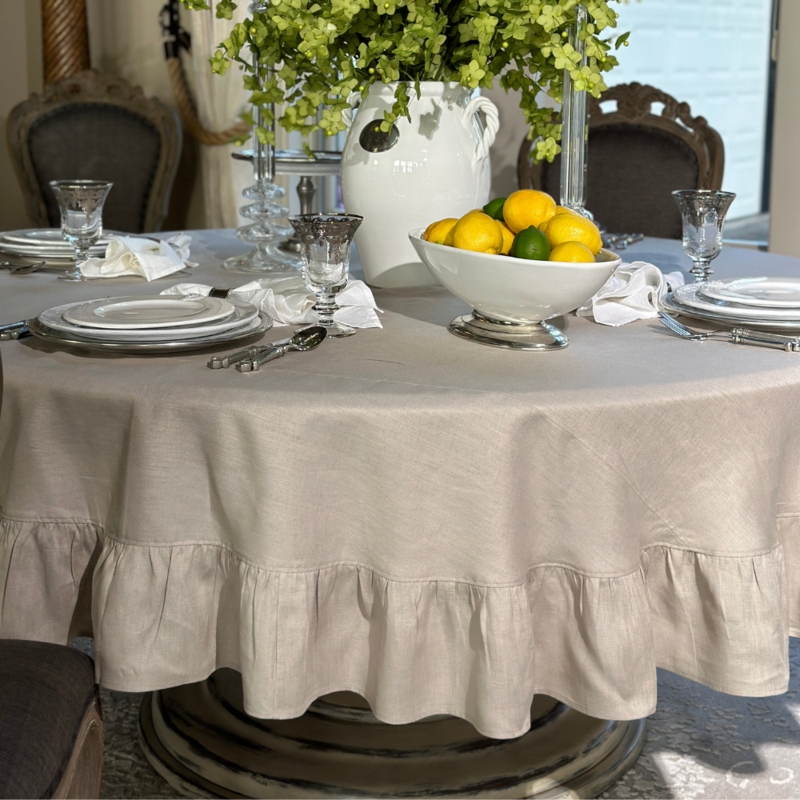 Tablecloth Shabby Chic Round Woven Texture with Ruffle