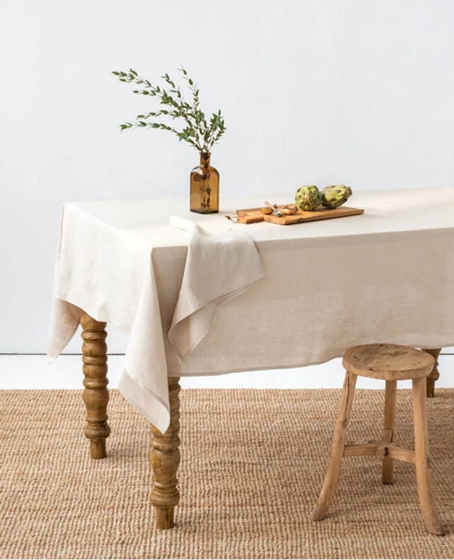 Tablecloth, Solid Cream Linen Look, Minimalist Rustic Dining Decor
