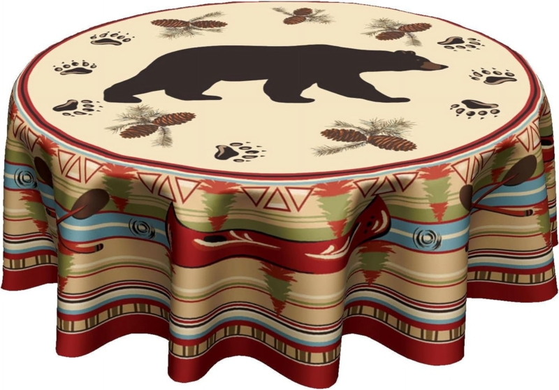 Tablecloth Southwestern Canoe Table Cover Canoe Border Pattern Bear