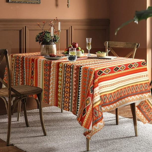 Tablecloth, Southwestern Geometric Motifs, Warm Tone Eclectic Linens